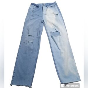 Good American 90s Two Tone Busted Knee Relaxed Fit High Waist Size 8/29